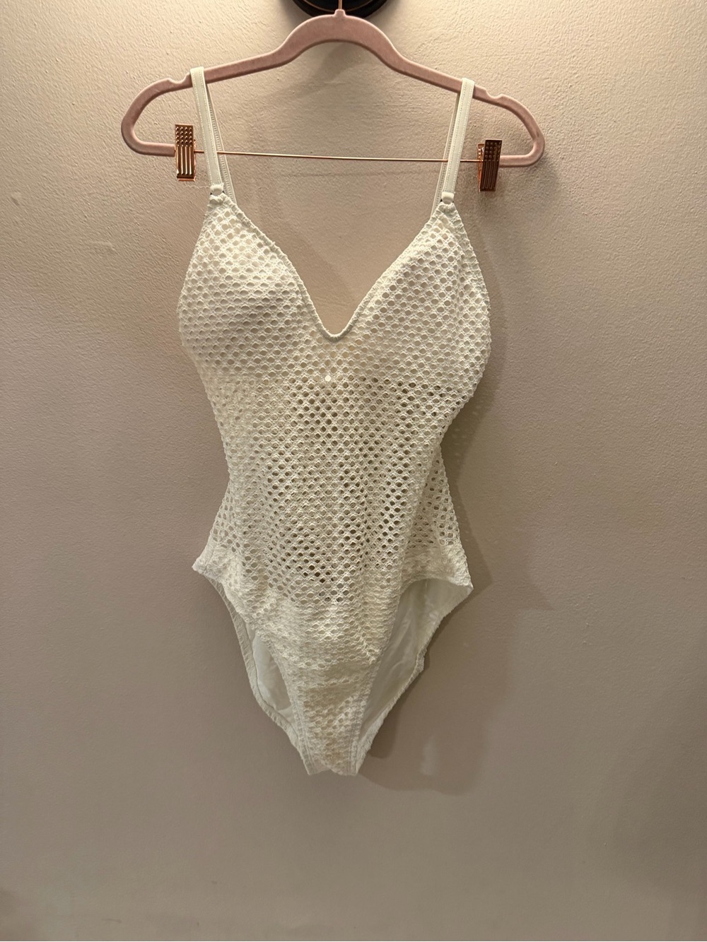 Robin Piccone White Crochet Mesh One Piece Swimsuit 150216 Womens 10
